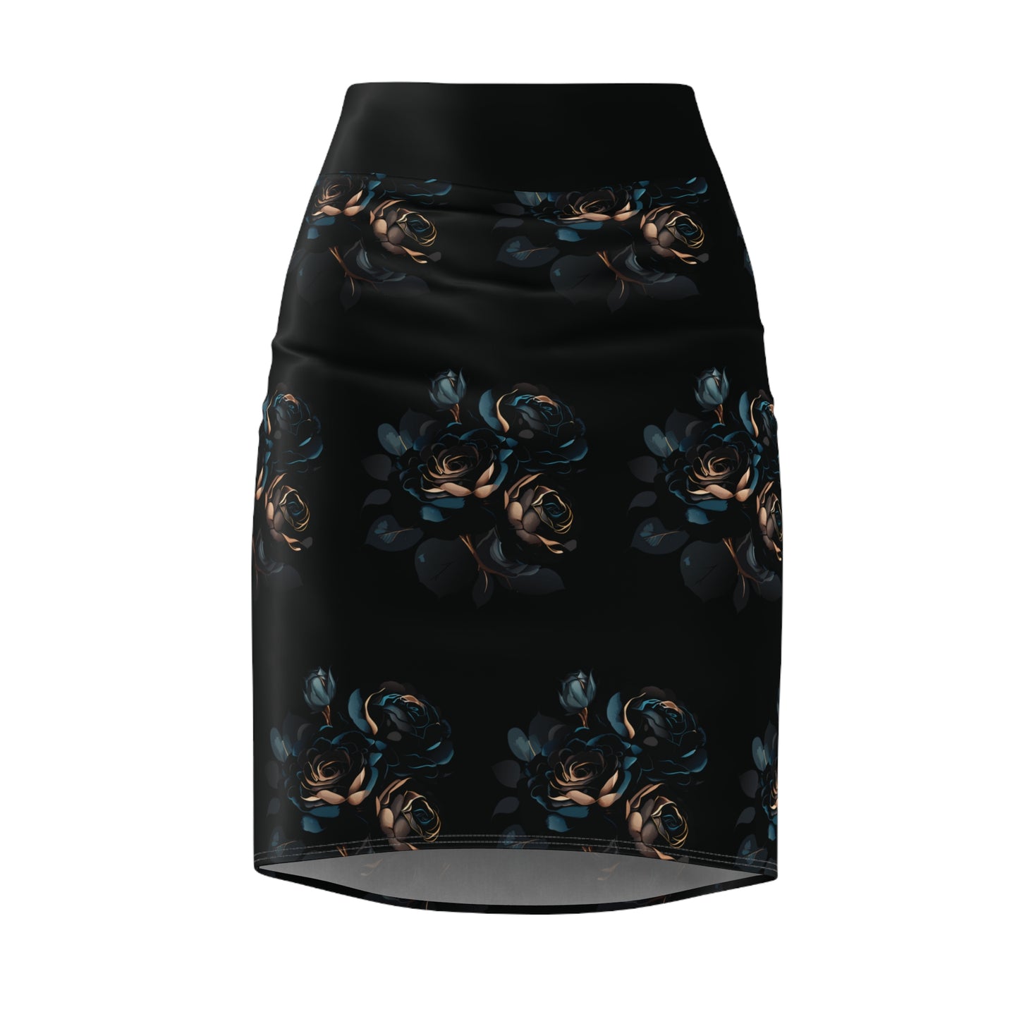 Gold & Blue Sexy Rose Skirt, Bodycon Dark Roses, Alt Style Flower Skirt