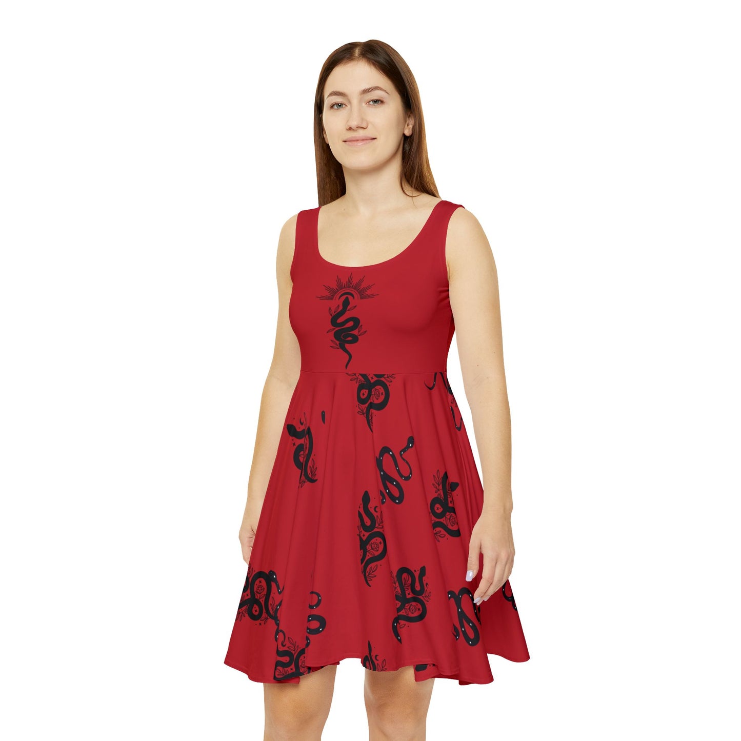 Red Snakes Skater Dress, Women's clothing, Halloween Party Dress, Sexy Red Dress