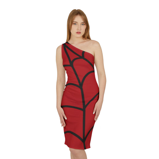 Spinnennetz Schulterkleid, Sexy Halloween Rotes Kleid, Cosplay Outfit