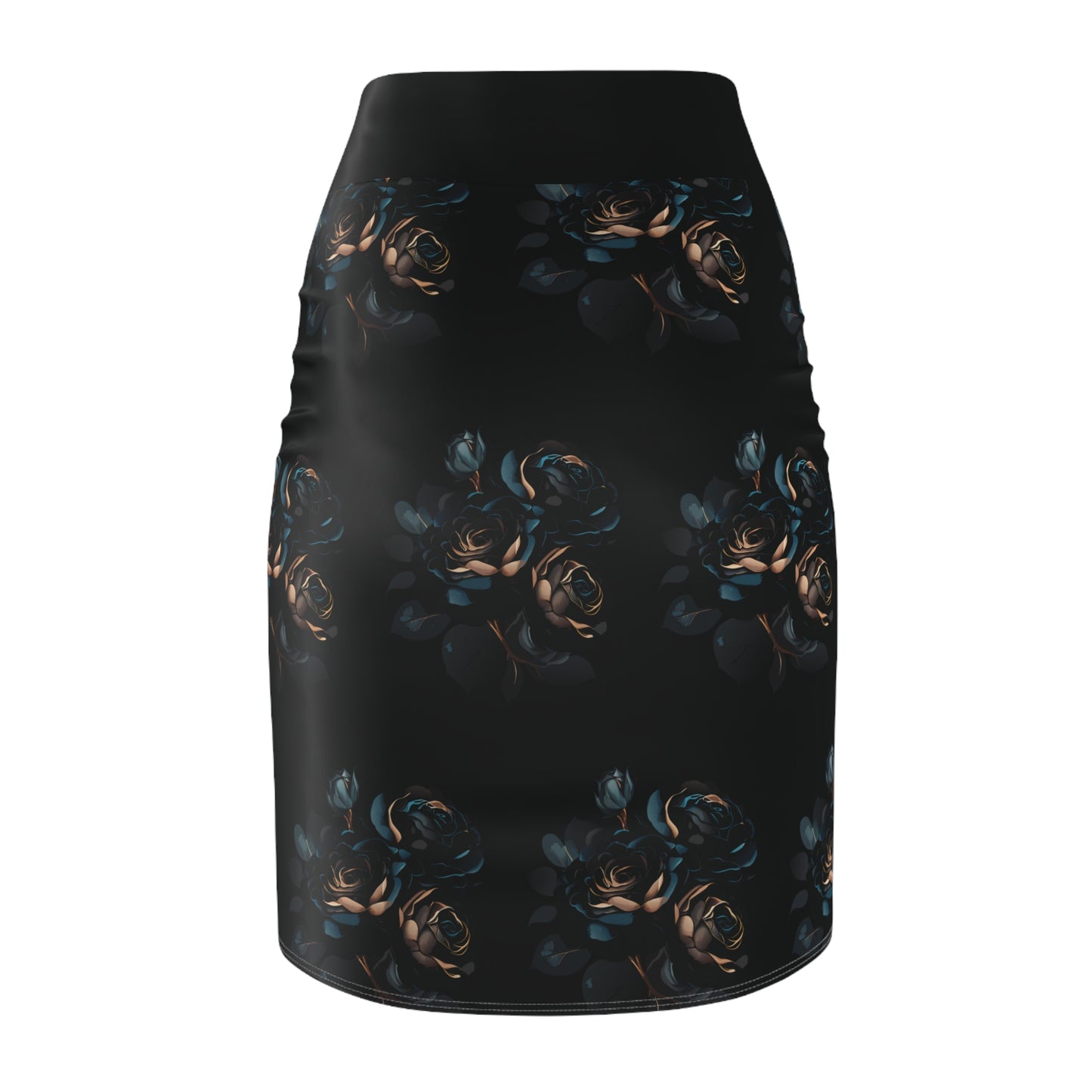 Gold & Blue Sexy Rose Skirt, Bodycon Dark Roses, Alt Style Flower Skirt