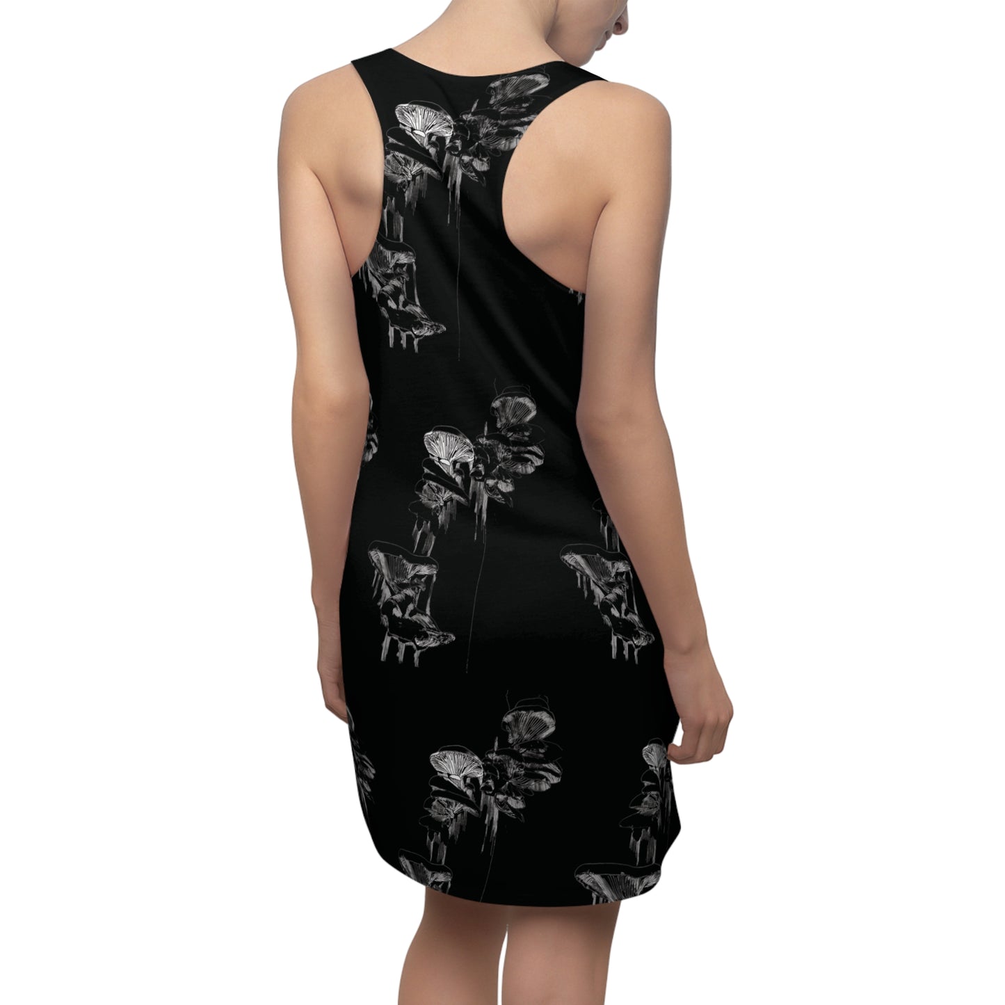 Trippy Mushrooms Dress, Black Goth Women's Dress, Spooky Dresses