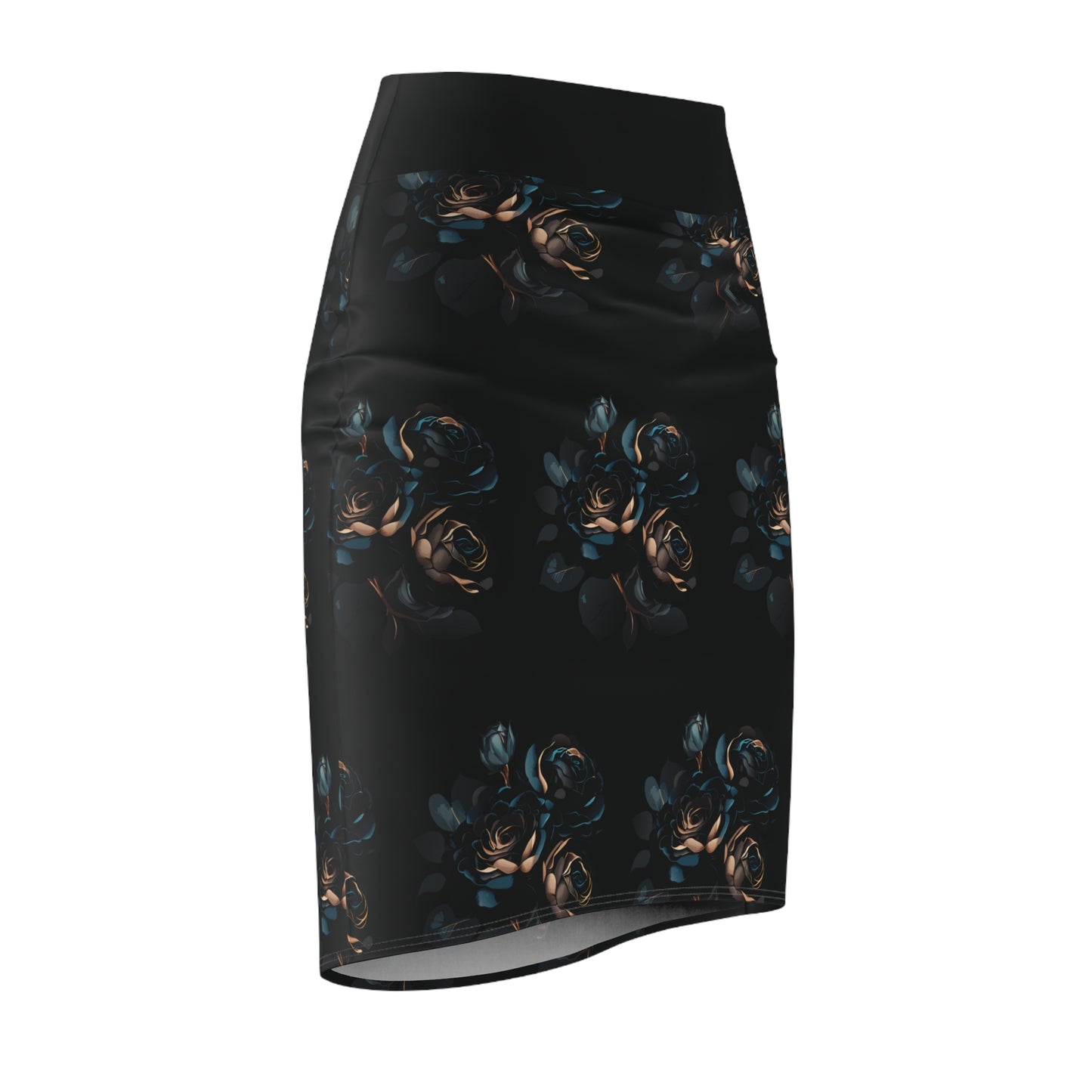 Gold & Blue Sexy Rose Skirt, Bodycon Dark Roses, Alt Style Flower Skirt