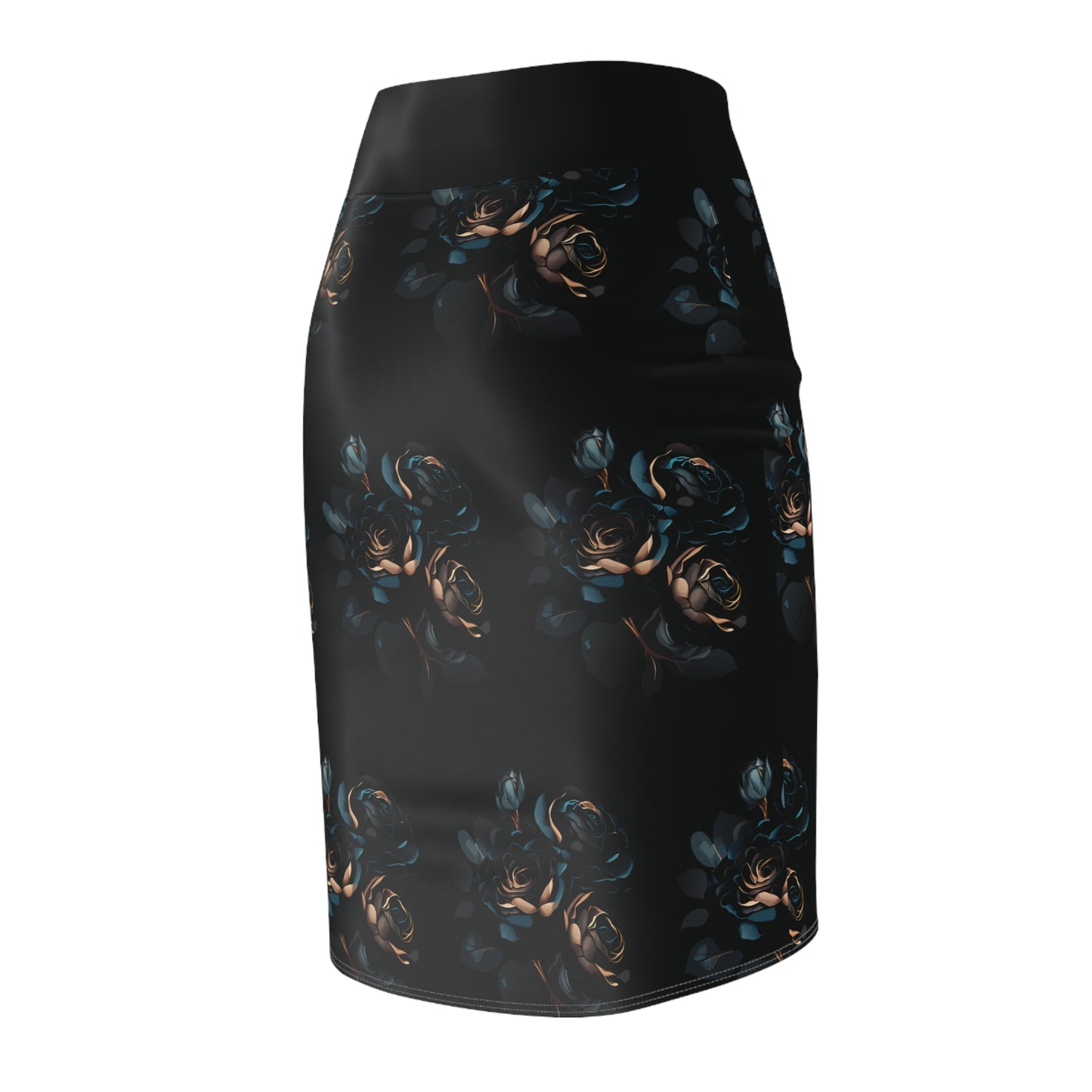 Gold & Blue Sexy Rose Skirt, Bodycon Dark Roses, Alt Style Flower Skirt