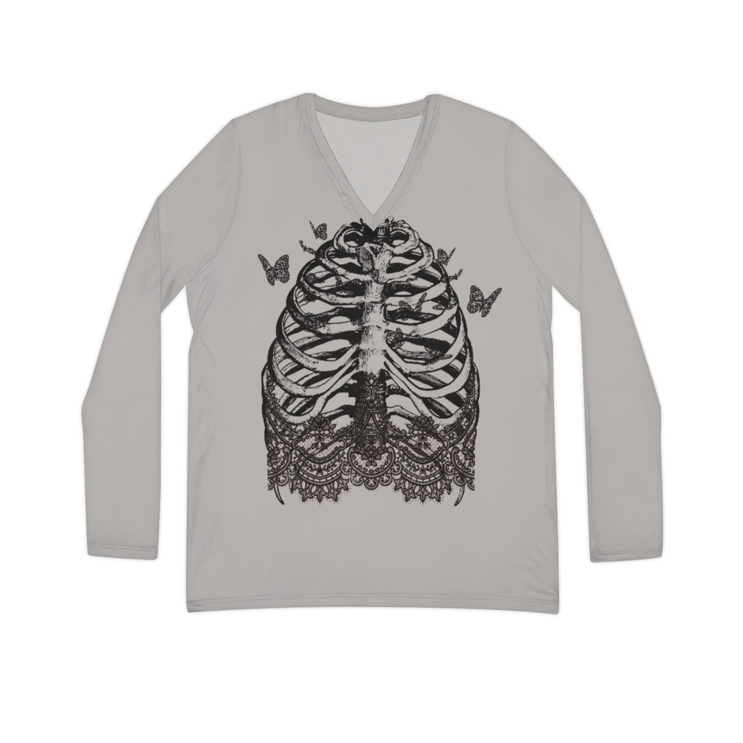 Long Sleeve Shirt Skeleton Ribs and Butterflies