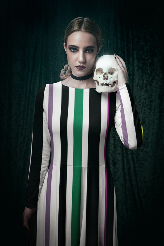 Long Sleeve Dance Dress - Betelgeuse Inspired Striped Halloween Outfit